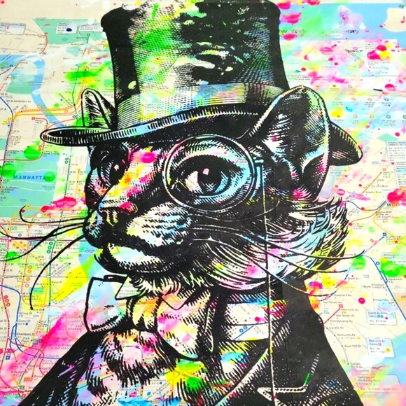 Art Other - Handpainted Aristocat in the City Acrylic CAT Artwork on a NYC Subway Map